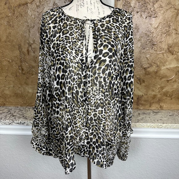 NWT Nili Lotan 100% Silk Acadia Blouse Top Women Medium Leopard Print Sheer $575